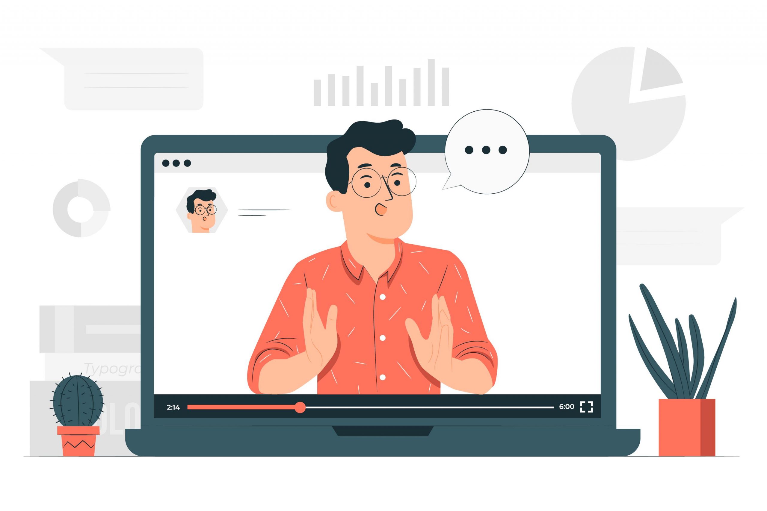 laptop shows a video of a man talking